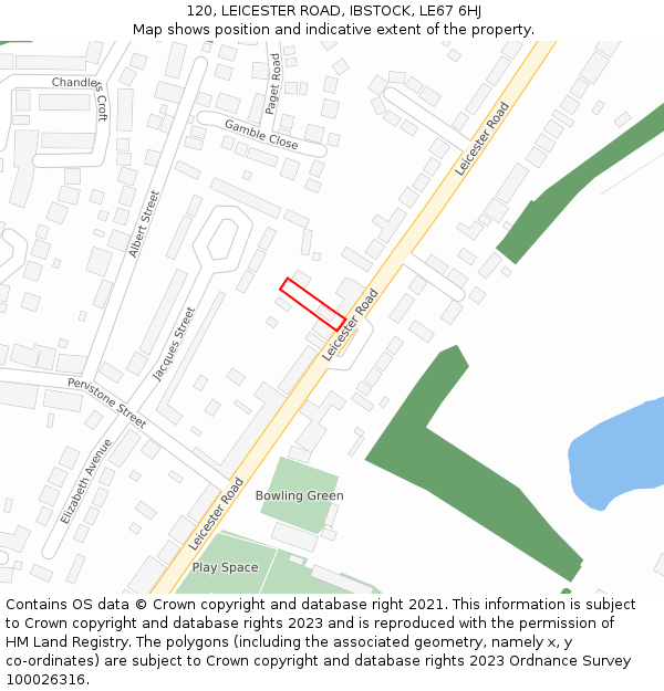 120, LEICESTER ROAD, IBSTOCK, LE67 6HJ: Location map and indicative extent of plot