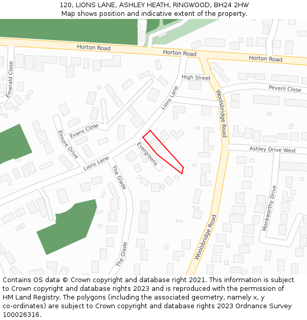 120, LIONS LANE, ASHLEY HEATH, RINGWOOD, BH24 2HW: Location map and indicative extent of plot