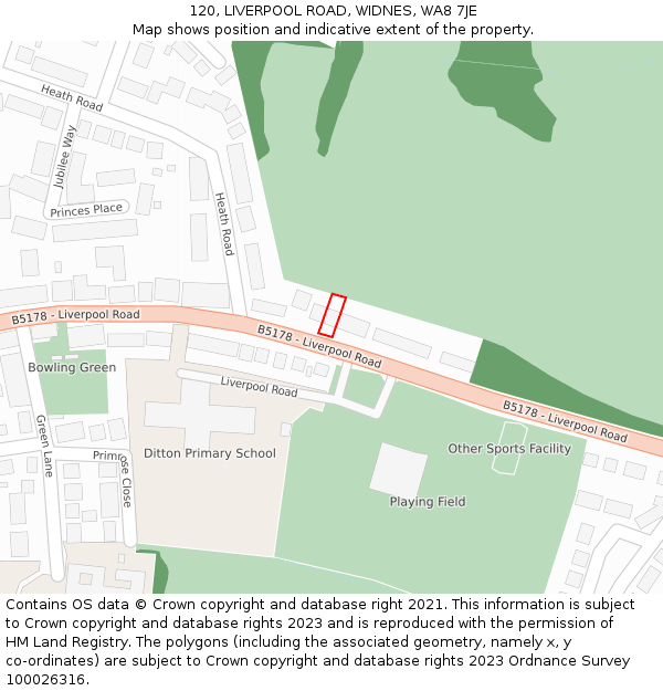 120, LIVERPOOL ROAD, WIDNES, WA8 7JE: Location map and indicative extent of plot