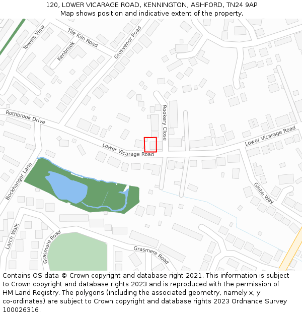 120, LOWER VICARAGE ROAD, KENNINGTON, ASHFORD, TN24 9AP: Location map and indicative extent of plot