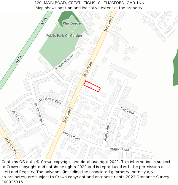 120, MAIN ROAD, GREAT LEIGHS, CHELMSFORD, CM3 1NN: Location map and indicative extent of plot