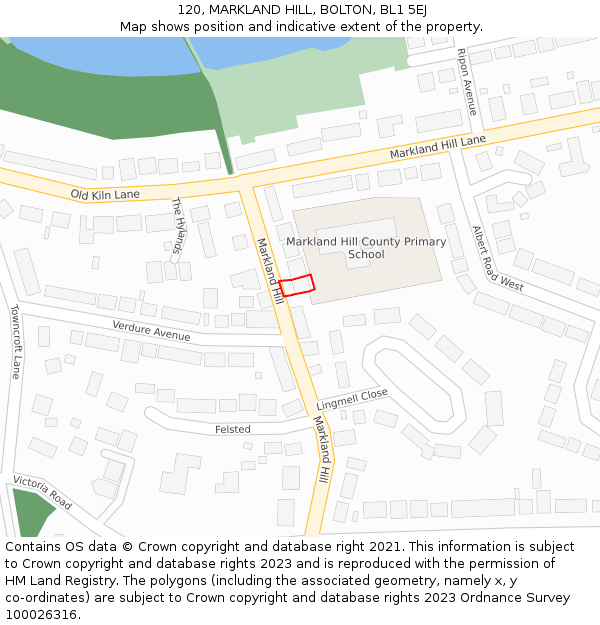 120, MARKLAND HILL, BOLTON, BL1 5EJ: Location map and indicative extent of plot