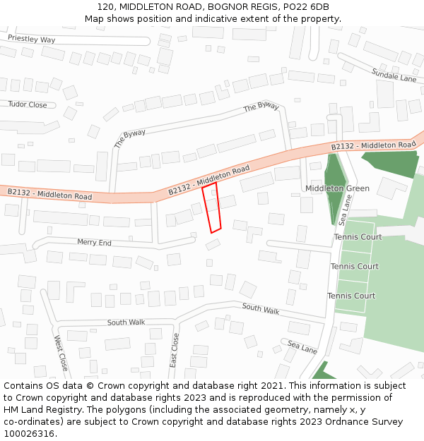 120, MIDDLETON ROAD, BOGNOR REGIS, PO22 6DB: Location map and indicative extent of plot
