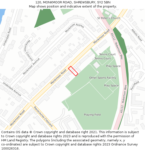 120, MONKMOOR ROAD, SHREWSBURY, SY2 5BN: Location map and indicative extent of plot