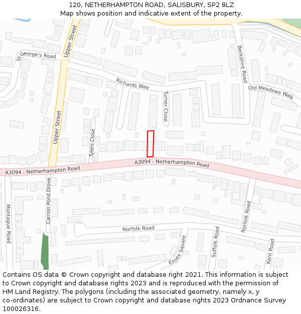 120, NETHERHAMPTON ROAD, SALISBURY, SP2 8LZ: Location map and indicative extent of plot