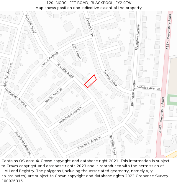 120, NORCLIFFE ROAD, BLACKPOOL, FY2 9EW: Location map and indicative extent of plot