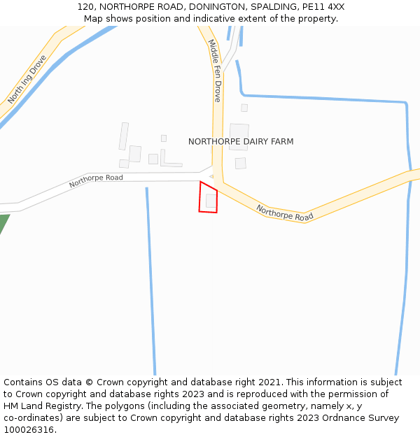 120, NORTHORPE ROAD, DONINGTON, SPALDING, PE11 4XX: Location map and indicative extent of plot