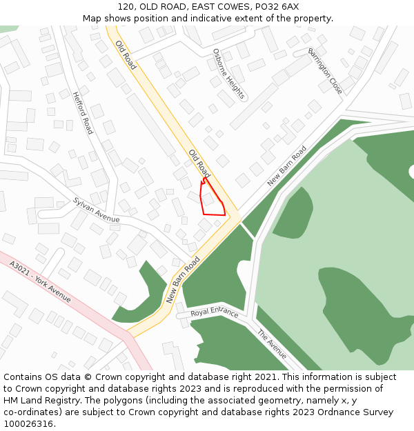 120, OLD ROAD, EAST COWES, PO32 6AX: Location map and indicative extent of plot