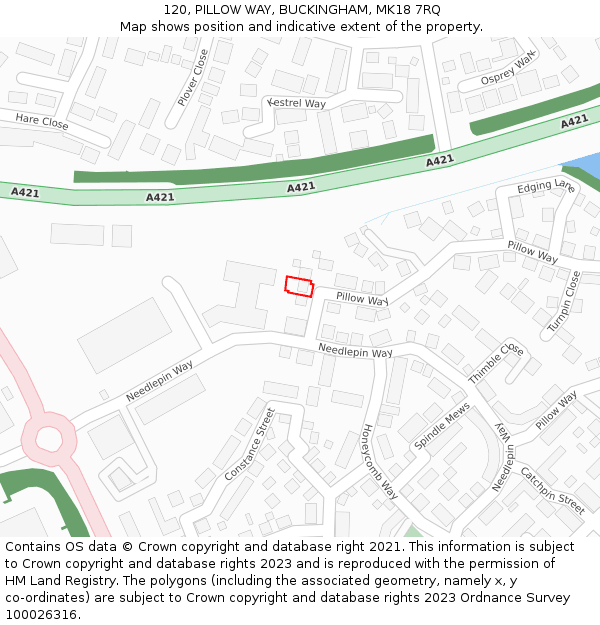 120, PILLOW WAY, BUCKINGHAM, MK18 7RQ: Location map and indicative extent of plot