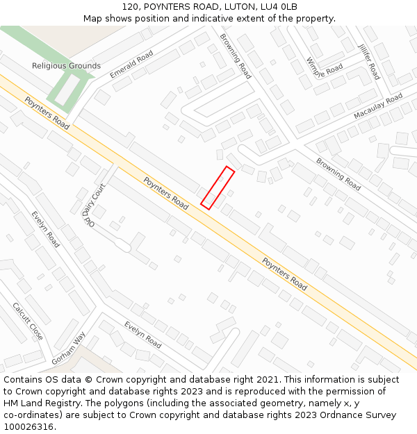 120, POYNTERS ROAD, LUTON, LU4 0LB: Location map and indicative extent of plot