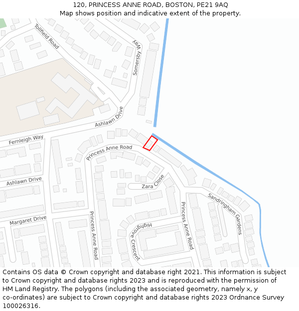 120, PRINCESS ANNE ROAD, BOSTON, PE21 9AQ: Location map and indicative extent of plot