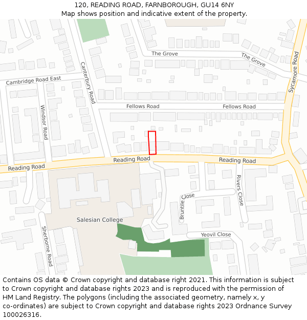 120, READING ROAD, FARNBOROUGH, GU14 6NY: Location map and indicative extent of plot