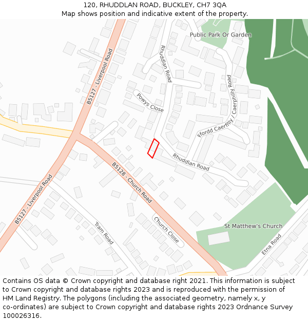 120, RHUDDLAN ROAD, BUCKLEY, CH7 3QA: Location map and indicative extent of plot