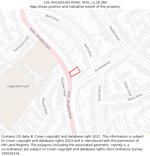 120, RHUDDLAN ROAD, RHYL, LL18 2RD: Location map and indicative extent of plot