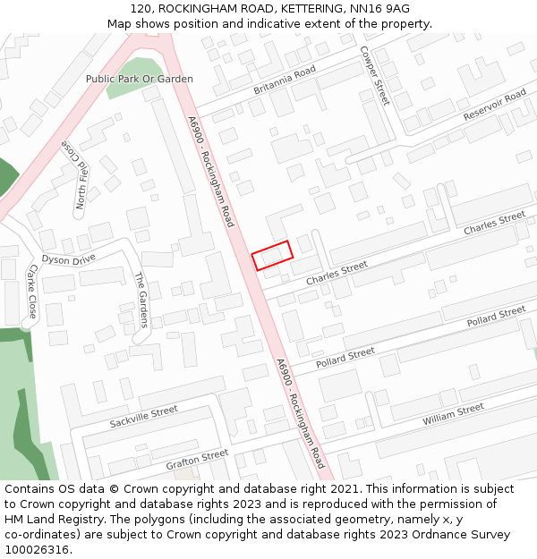 120, ROCKINGHAM ROAD, KETTERING, NN16 9AG: Location map and indicative extent of plot