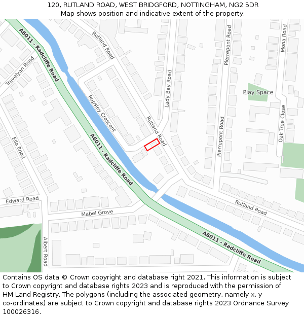 120, RUTLAND ROAD, WEST BRIDGFORD, NOTTINGHAM, NG2 5DR: Location map and indicative extent of plot