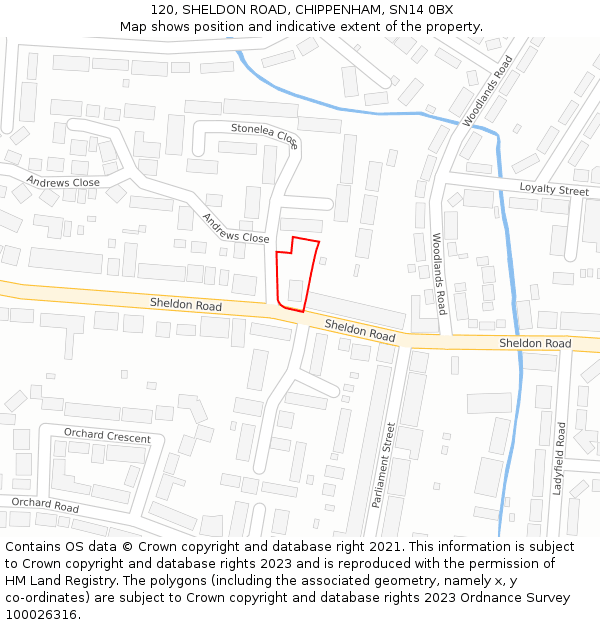 120, SHELDON ROAD, CHIPPENHAM, SN14 0BX: Location map and indicative extent of plot