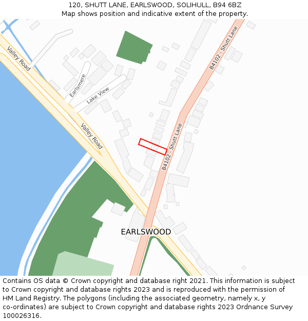 120, SHUTT LANE, EARLSWOOD, SOLIHULL, B94 6BZ: Location map and indicative extent of plot