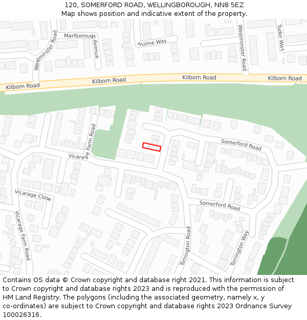 120, SOMERFORD ROAD, WELLINGBOROUGH, NN8 5EZ: Location map and indicative extent of plot