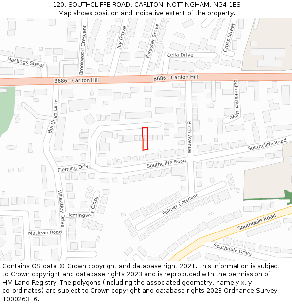 120, SOUTHCLIFFE ROAD, CARLTON, NOTTINGHAM, NG4 1ES: Location map and indicative extent of plot