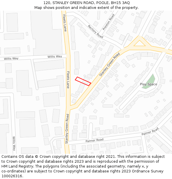 120, STANLEY GREEN ROAD, POOLE, BH15 3AQ: Location map and indicative extent of plot