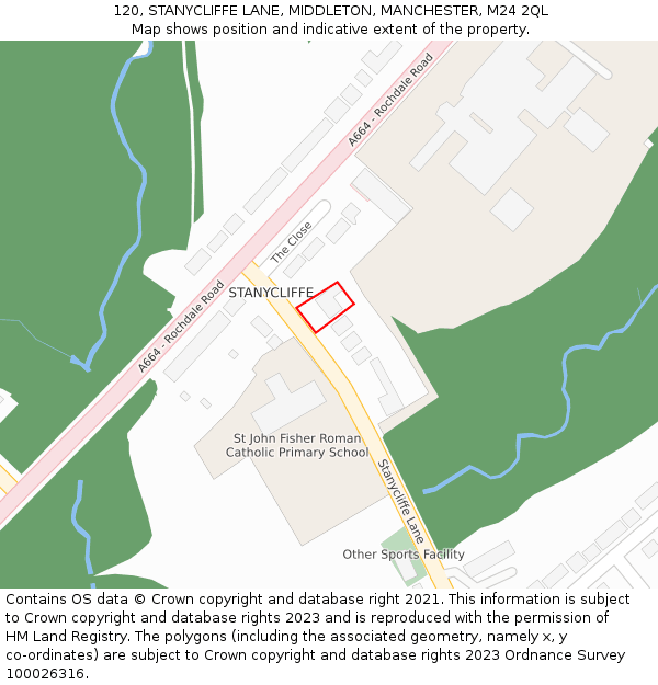 120, STANYCLIFFE LANE, MIDDLETON, MANCHESTER, M24 2QL: Location map and indicative extent of plot