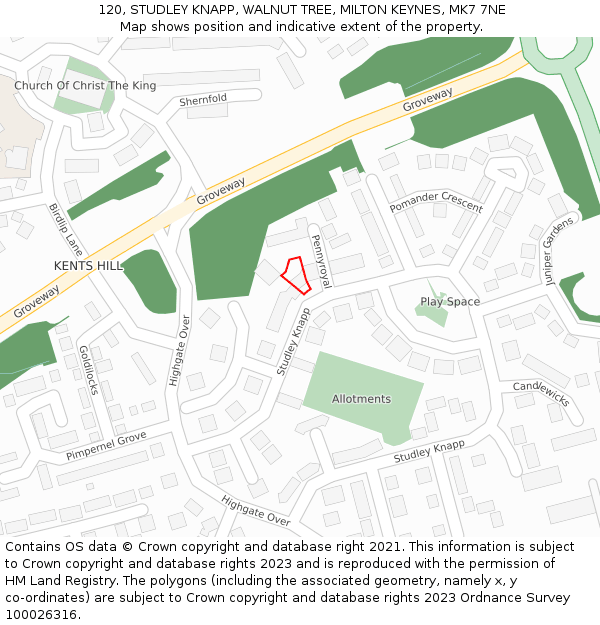 120, STUDLEY KNAPP, WALNUT TREE, MILTON KEYNES, MK7 7NE: Location map and indicative extent of plot