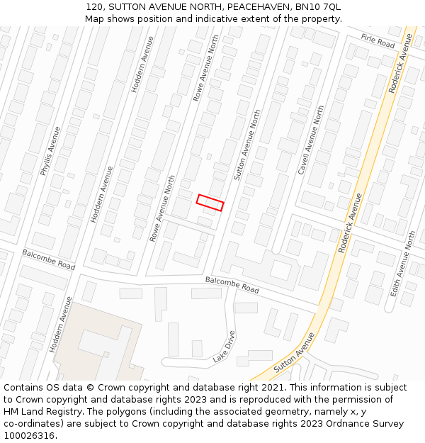 120, SUTTON AVENUE NORTH, PEACEHAVEN, BN10 7QL: Location map and indicative extent of plot