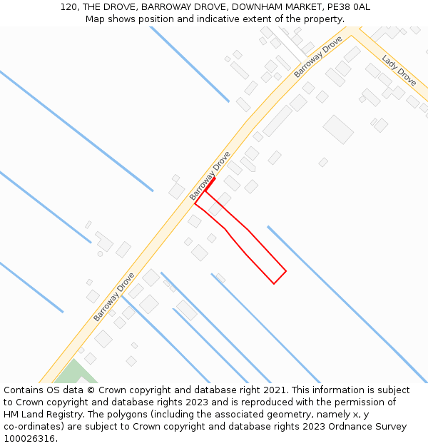 120, THE DROVE, BARROWAY DROVE, DOWNHAM MARKET, PE38 0AL: Location map and indicative extent of plot