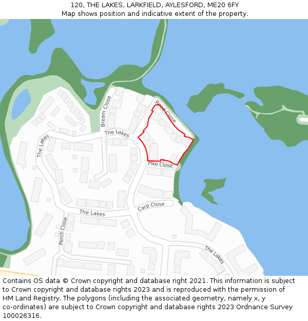 120, THE LAKES, LARKFIELD, AYLESFORD, ME20 6FY: Location map and indicative extent of plot