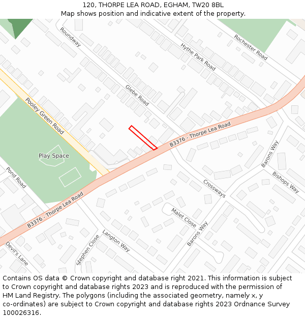 120, THORPE LEA ROAD, EGHAM, TW20 8BL: Location map and indicative extent of plot