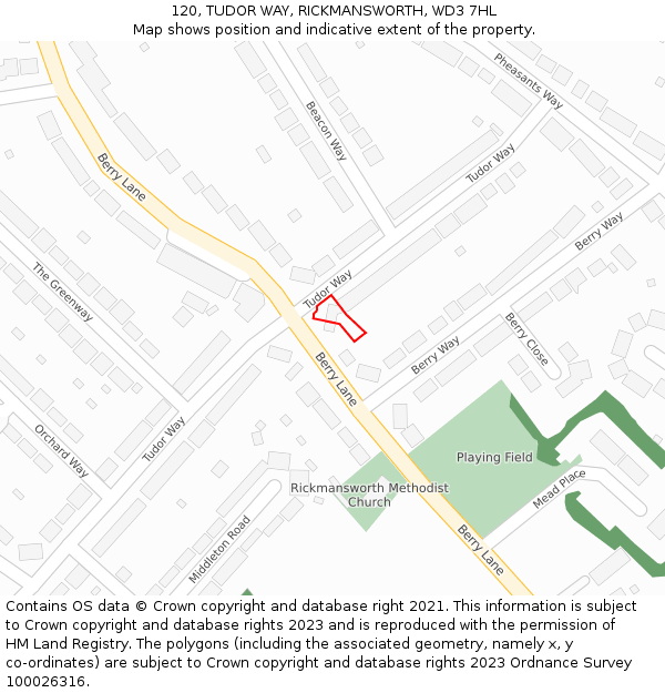 120, TUDOR WAY, RICKMANSWORTH, WD3 7HL: Location map and indicative extent of plot