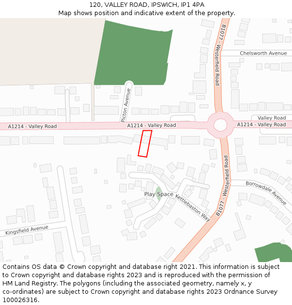 120, VALLEY ROAD, IPSWICH, IP1 4PA: Location map and indicative extent of plot