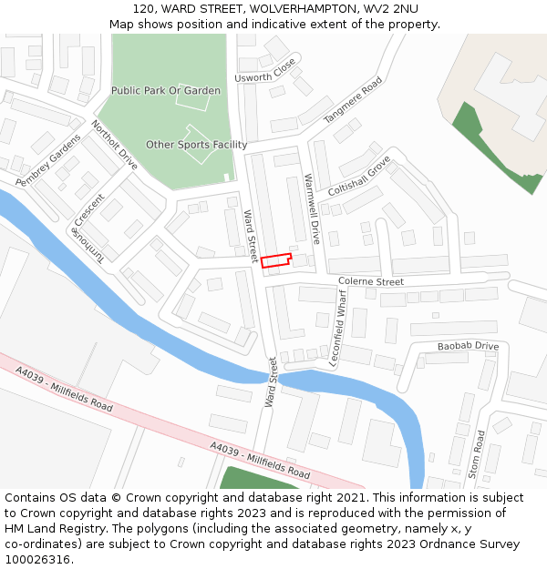 120, WARD STREET, WOLVERHAMPTON, WV2 2NU: Location map and indicative extent of plot