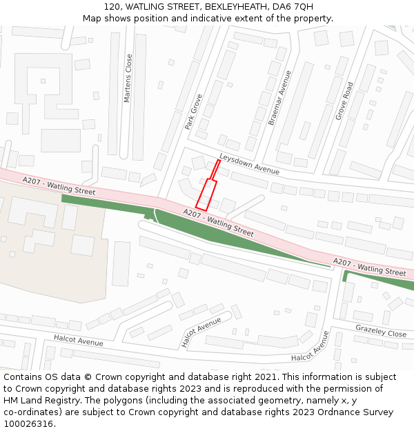 120, WATLING STREET, BEXLEYHEATH, DA6 7QH: Location map and indicative extent of plot