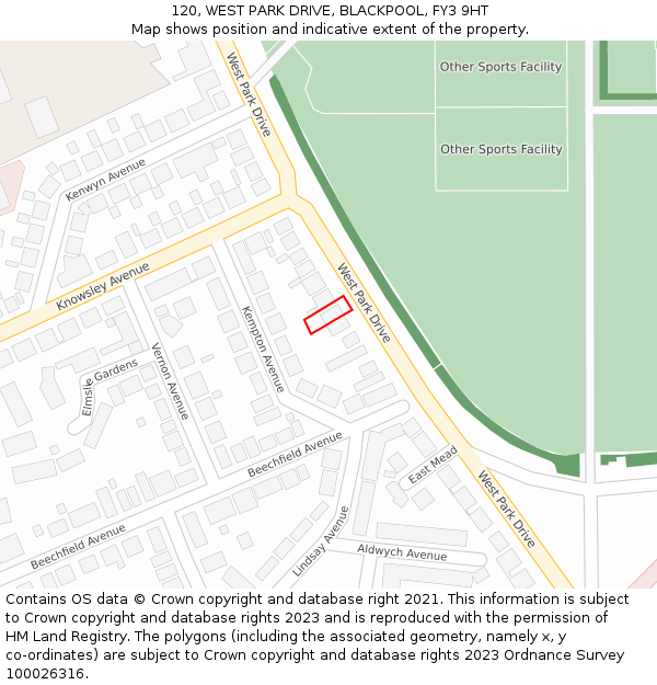 120, WEST PARK DRIVE, BLACKPOOL, FY3 9HT: Location map and indicative extent of plot