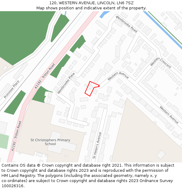 120, WESTERN AVENUE, LINCOLN, LN6 7SZ: Location map and indicative extent of plot