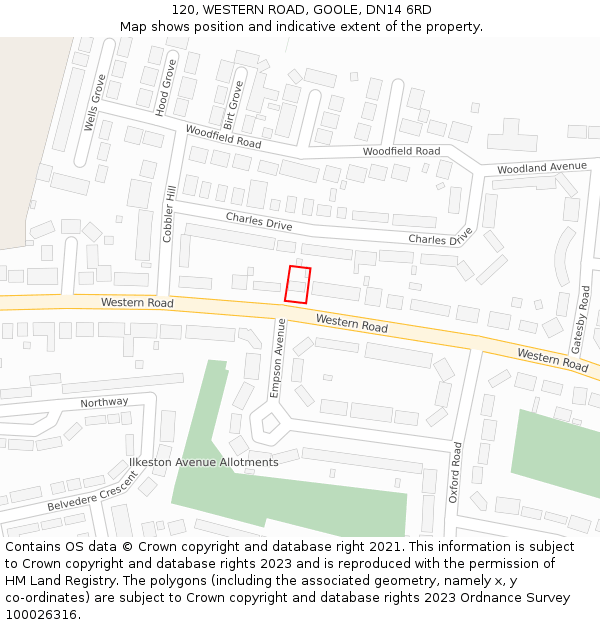 120, WESTERN ROAD, GOOLE, DN14 6RD: Location map and indicative extent of plot