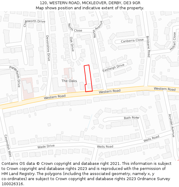 120, WESTERN ROAD, MICKLEOVER, DERBY, DE3 9GR: Location map and indicative extent of plot