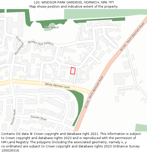 120, WINDSOR PARK GARDENS, NORWICH, NR6 7PT: Location map and indicative extent of plot