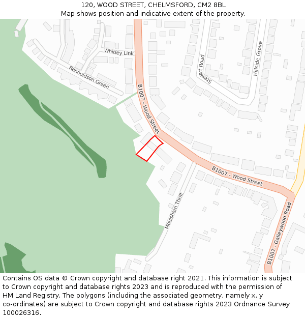 120, WOOD STREET, CHELMSFORD, CM2 8BL: Location map and indicative extent of plot