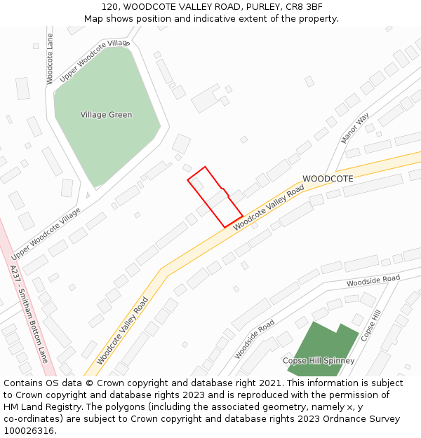 120, WOODCOTE VALLEY ROAD, PURLEY, CR8 3BF: Location map and indicative extent of plot