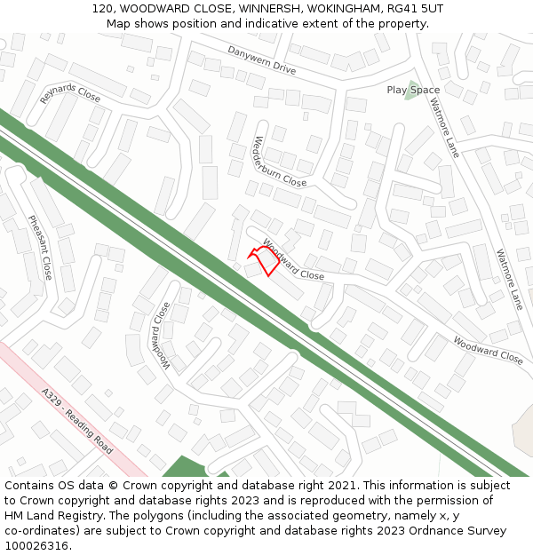 120, WOODWARD CLOSE, WINNERSH, WOKINGHAM, RG41 5UT: Location map and indicative extent of plot