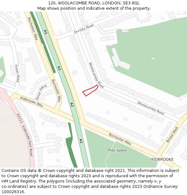 120, WOOLACOMBE ROAD, LONDON, SE3 8QL: Location map and indicative extent of plot