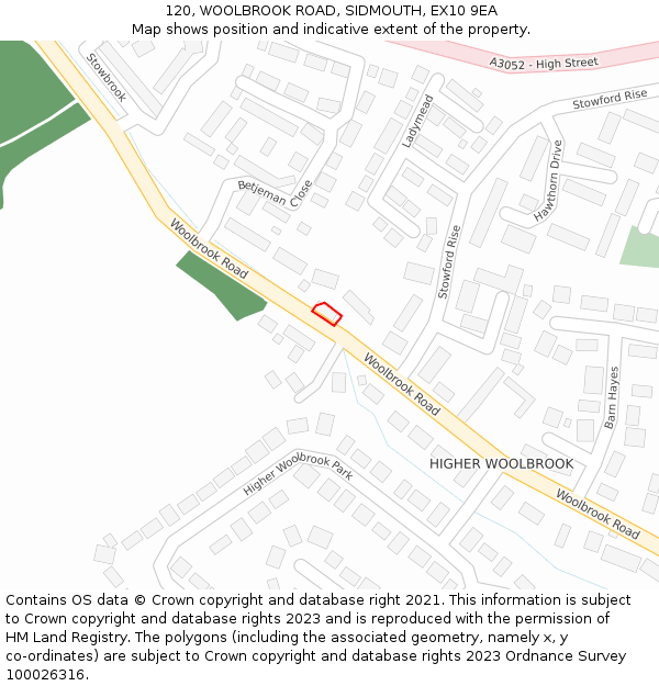 120, WOOLBROOK ROAD, SIDMOUTH, EX10 9EA: Location map and indicative extent of plot