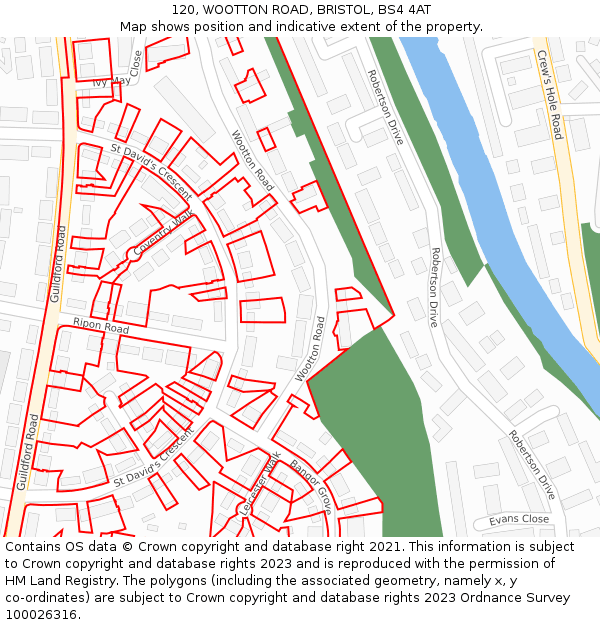 120, WOOTTON ROAD, BRISTOL, BS4 4AT: Location map and indicative extent of plot