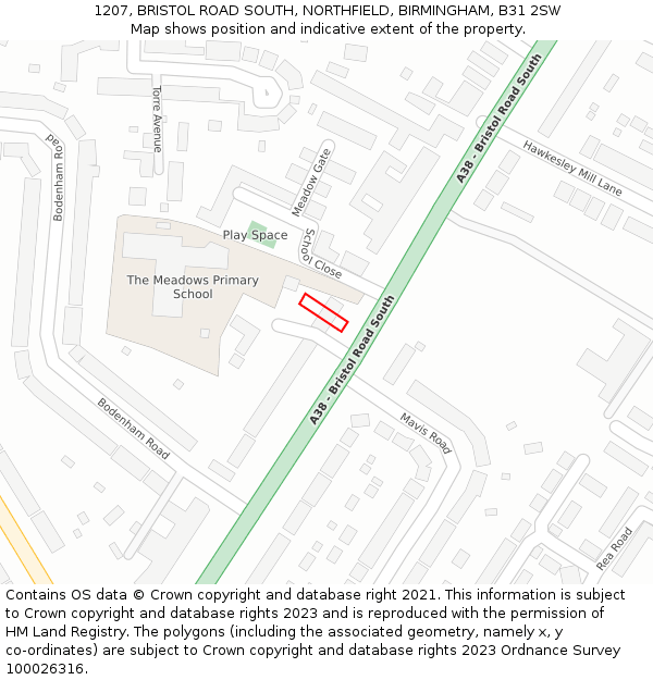 1207, BRISTOL ROAD SOUTH, NORTHFIELD, BIRMINGHAM, B31 2SW: Location map and indicative extent of plot