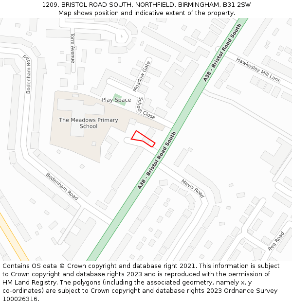 1209, BRISTOL ROAD SOUTH, NORTHFIELD, BIRMINGHAM, B31 2SW: Location map and indicative extent of plot