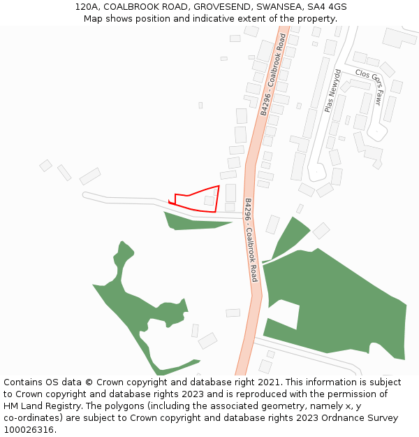 120A, COALBROOK ROAD, GROVESEND, SWANSEA, SA4 4GS: Location map and indicative extent of plot