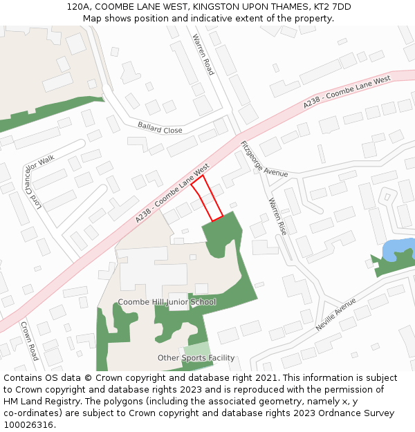 120A, COOMBE LANE WEST, KINGSTON UPON THAMES, KT2 7DD: Location map and indicative extent of plot